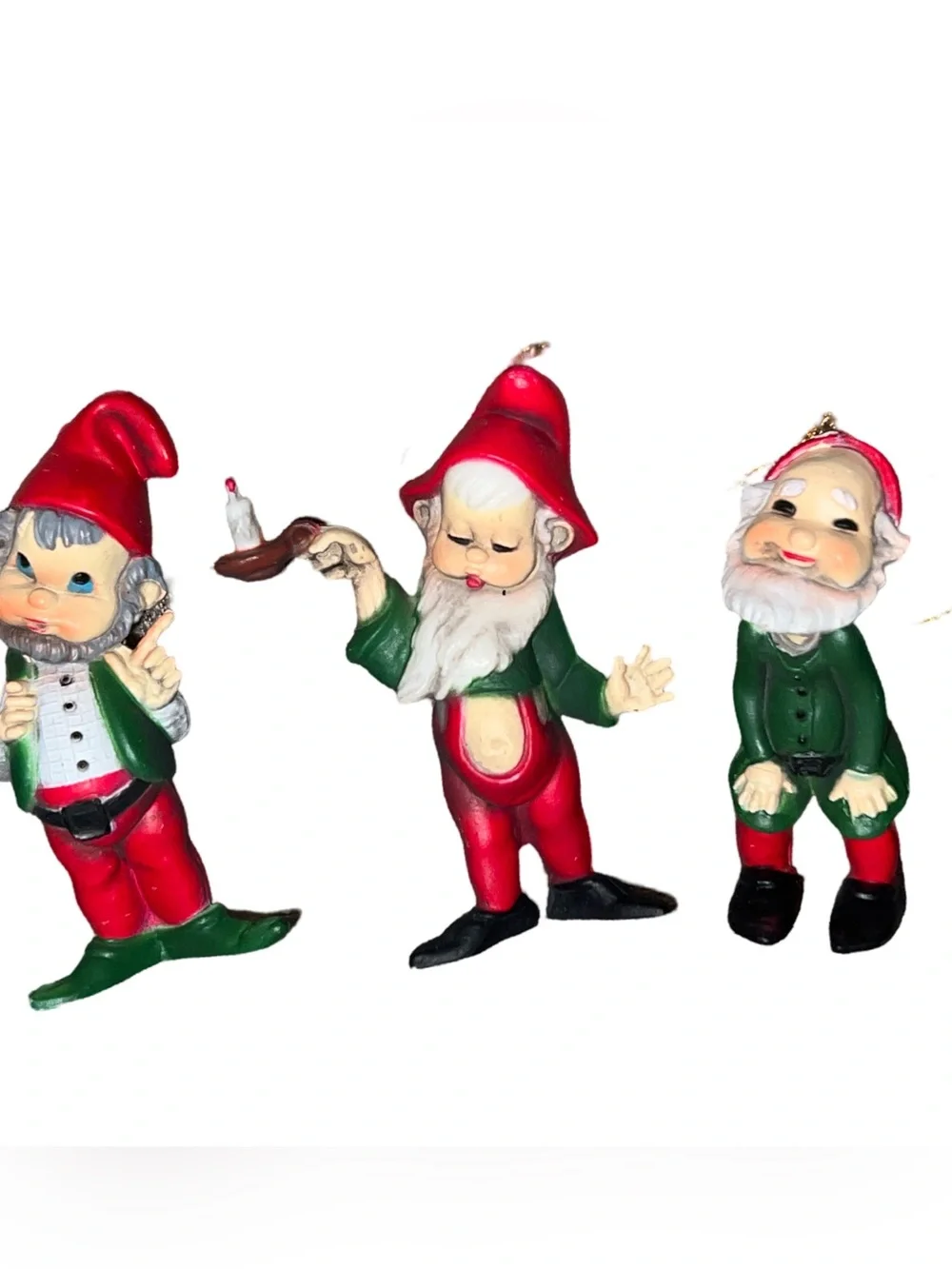 Vintage Set Of 7 Handpainted Resin Kitschy Elves Dwarfs